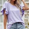 Свободная женская футболка с рукавом-бабочкой 2023 года, летние однотонные повседневные футболки с оборками, женская мода, футболки с круглым вырезом, топы 25978
