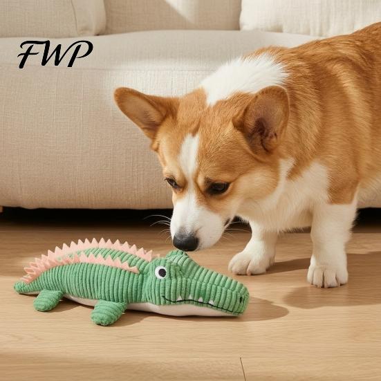 Cute Animal Shape Plush Toys Corduroy Crocodile Dog Toy, Squeaky Chew Soft Stress Relief Pet Products Stuffed for Small to Medium Dogs Biting,