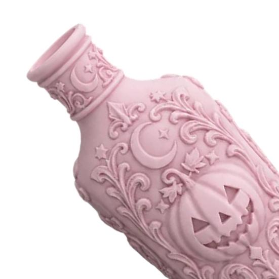 Desktop Ornament for Display Halloween Gothic Pumpkin Vase, 3D Printed Moon Star Embossed Potion Bottle Unique Collectibles Tabletop Ornament,