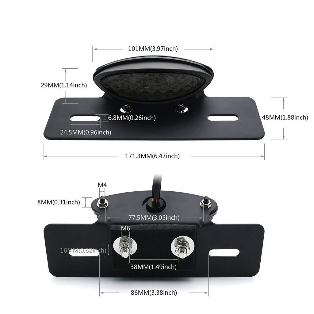 Karun Universal LED Slim Cat's Eye Tail Lamp License Light Stay Custom Motorcycle Brake Smoke Lens (Smoke Lens)