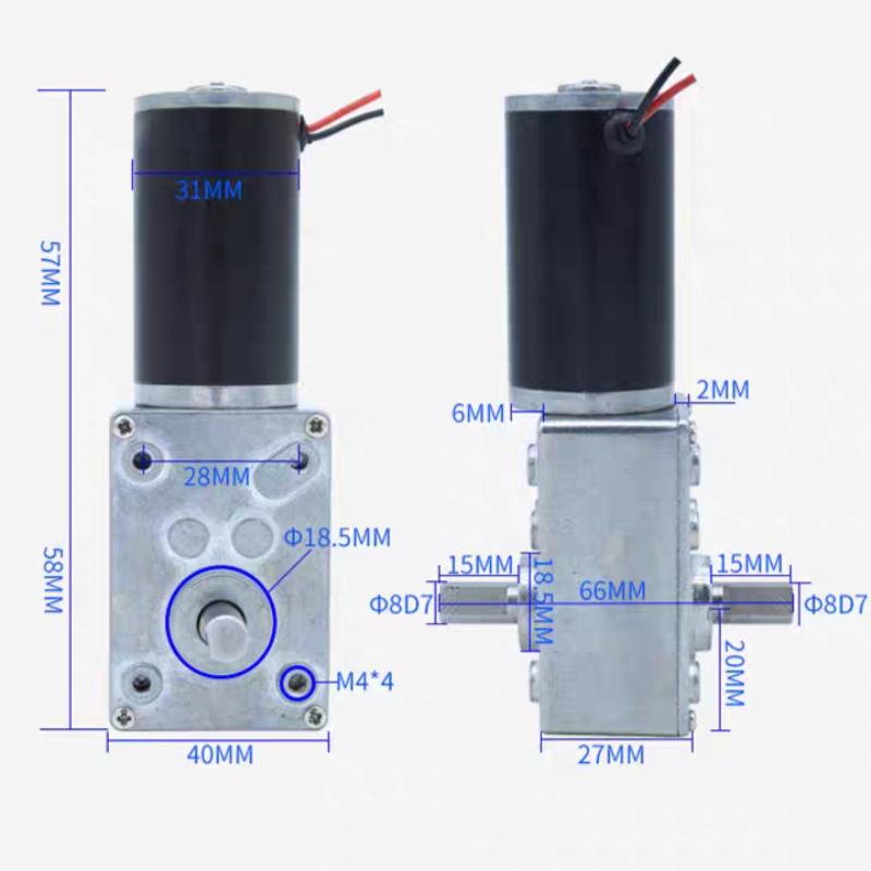 1pcs 12V Electric Gear Motor Double Shaft DC Worm Motor High Torque Reducer Reversed Gearbox 31ZY-5840 24V self-locking