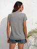 Women's Summer Loose Casual V-Neck Pullover Short Sleeve T-Shirt Solid Colour Decorative Button Knit Top