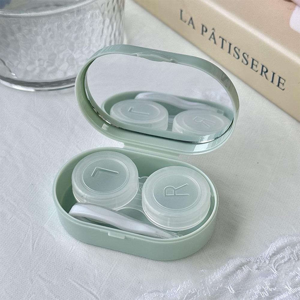 With Mirror Eye Care Kit Creamy Color Storage Box Portable Contact Lens Case For Women