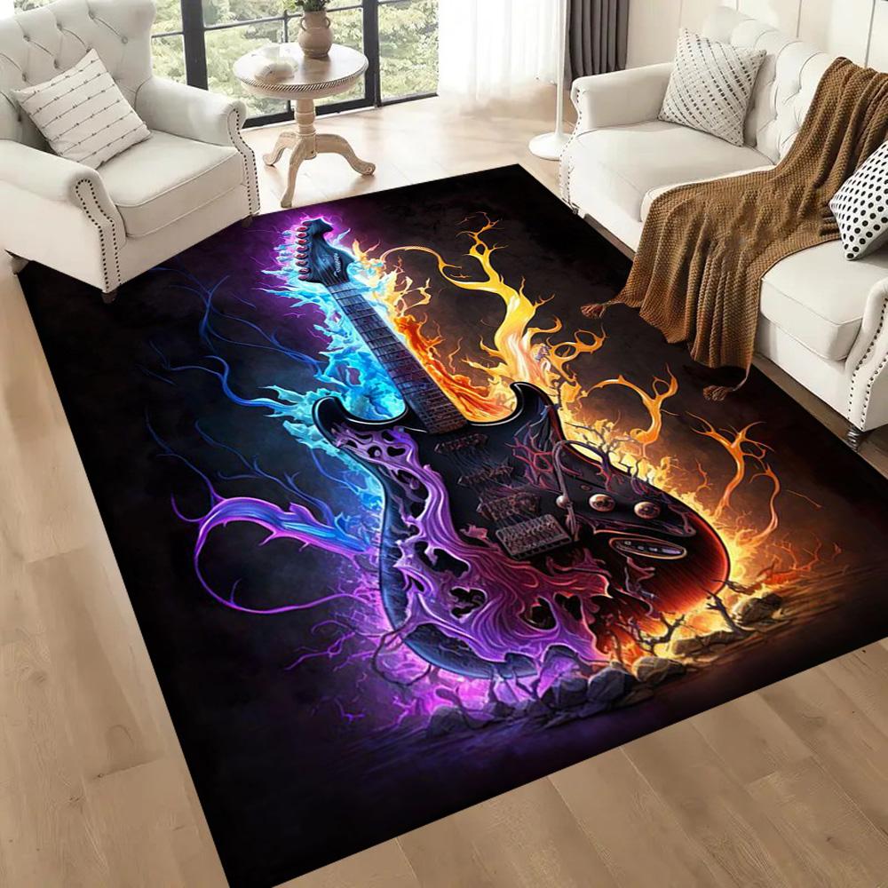 Electric Guitar In Flames Floor Mats for Living Room, Bedroom and Room Decoration Are Suitable for Gifts.