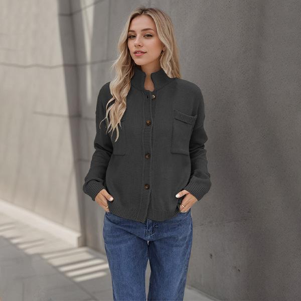 Autumn and Winter Women's Knitted Jacket V-neck Plus Size Sweater Solid Color Cardigan