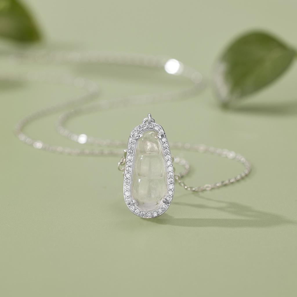 Ожерелье из стерлингового серебра 925 пробы с натуральным кварцитом и нефритом в виде стручковой фасоли, женская инкрустированная подвеска из ледяного нефрита, цепочка на ключицу, мода