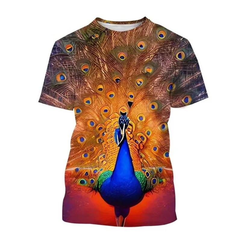 New Peacock 3D Printing Men's And Women's Fashion T-shirt Animal Color Feather Fan O Neck Short-sleeved Oversize Casual Tops Tee