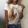 Summer Vintage Women's T-shirt Horse 3d Print Tshirt Women Fashion T-shirt Crew Neck Short Sleeve T Shirt Kids Tops Tees Animal