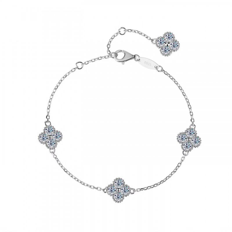 Sterling Clover Necklace Set With Moissanite Pendant Dainty Floral Jewelry Women Daily Wear