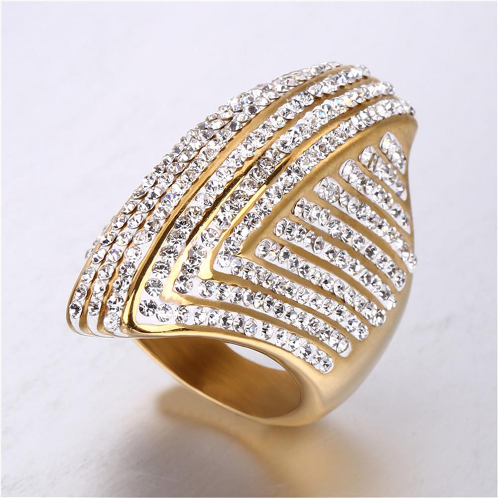 Hip Hop Iced Out Bling Big Oval Ring Female Gold Color Stainless Steel Large Cocktail Rings For Women Party Jewelry Gift