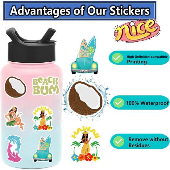 50Pcs/Set Coconut Girl Sticker Summer Beach Vacation Self-adhesive Waterproof PVC DIY Phone Cover Cup Luggage Skateboard Laptop Scrapbook Graffiti