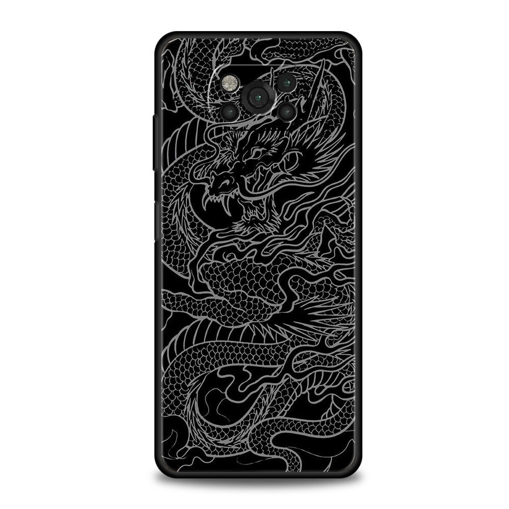 Чехол для телефона для Xiaomi Poco X6 X5 X4 Pro 5G X3 NFC F5 F4 M5 M4 M3 F3 GT C51 C50 C55 Черный Чехол Иллюзорный Цвет Китайский Дракон