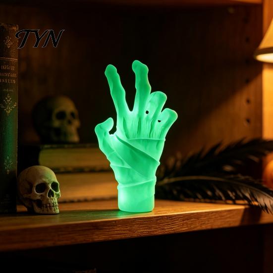Luminous Zombie Palm Statue 3D Printed Glow in The Dark Mummy Hand Ornament, Spooky with Bandage, Esports Room Soft Decoration Realistic Figurine for