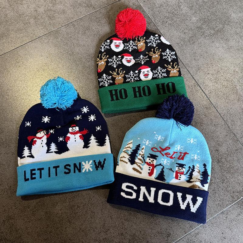 Милый лось снеговик Санта Клаус узор Рождественская тема Теплая вязаная шапка для взрослых Теплая зимняя праздничная мода