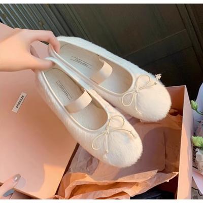 Новые модные милые розовые балетки из меха норки женские с круглым носком и плюшевой внутренней частью туфли Мэри Джейн женские мокасины с эластичной резинкой