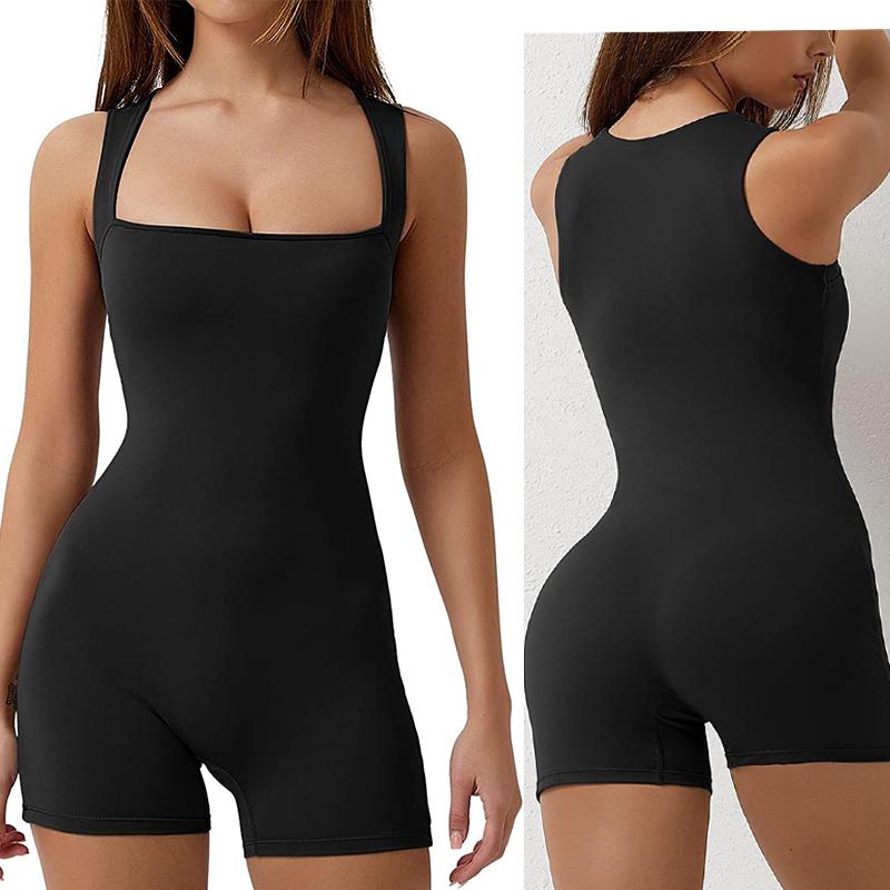 Женский топ на бретелях с квадратным вырезом на бретелях, обтягивающие эластичные шорты с контролем живота, комбинезон, комбинезон