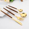 20Pcs Wooden Handle Dinnerware Steak Knife Coffee Spoon Cake Fork Set Mirror Stainless Steel Tableware Kitchen Utensils Eating Silverware