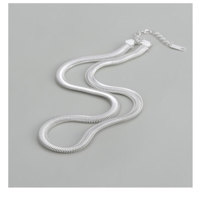 S925 Sterling Silver Korean Fashion Textured Flat Snake Necklace Blogger Style Clavicle Chain