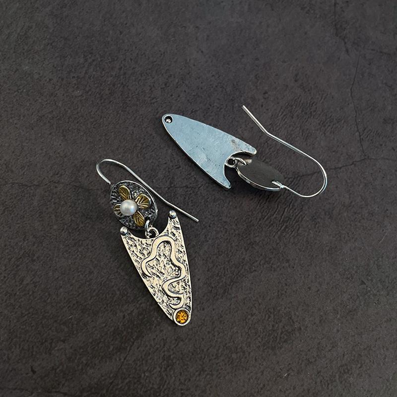 Silvery Flower Pattern Irregular Geometric Shape Dangle Earrings Bohemian Western Style Creative Female Gift