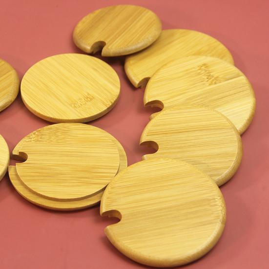 Крышка для чашки из бамбука с отверстиями для ложки, деревянная крышка для контейнеров, банок, мисок, многоразовая герметичная деревянная крышка для пищевых продуктов, аксессуары для напитков на вечеринке