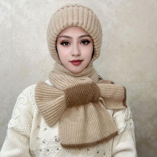 Зимняя вязаная шапка-шарф, теплая ветрозащитная защита ушей, для холодной погоды, для велоспорта, женская вязаная шапка-бини, утеплитель для шеи, шарф