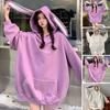 Осень-зима Женская толстовка с капюшоном, толстая, длинная, с декором в виде заячьих ушек, однотонная, свободная, с длинными рукавами, эластичными манжетами, теплая спортивная толстовка в повседневном стиле