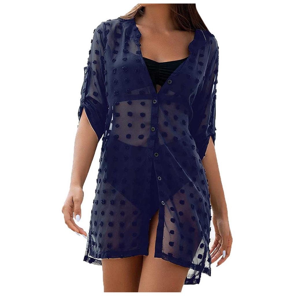 Women's Fashion Sheer V-Neck Beach Cover-Up Swimsuit Sun Shirt