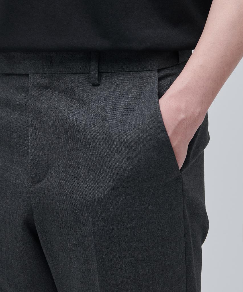 MUSINSA STANDARD Wool Blend Semi-Wide Hidden Elastic Waist Slacks [Medium Gray]