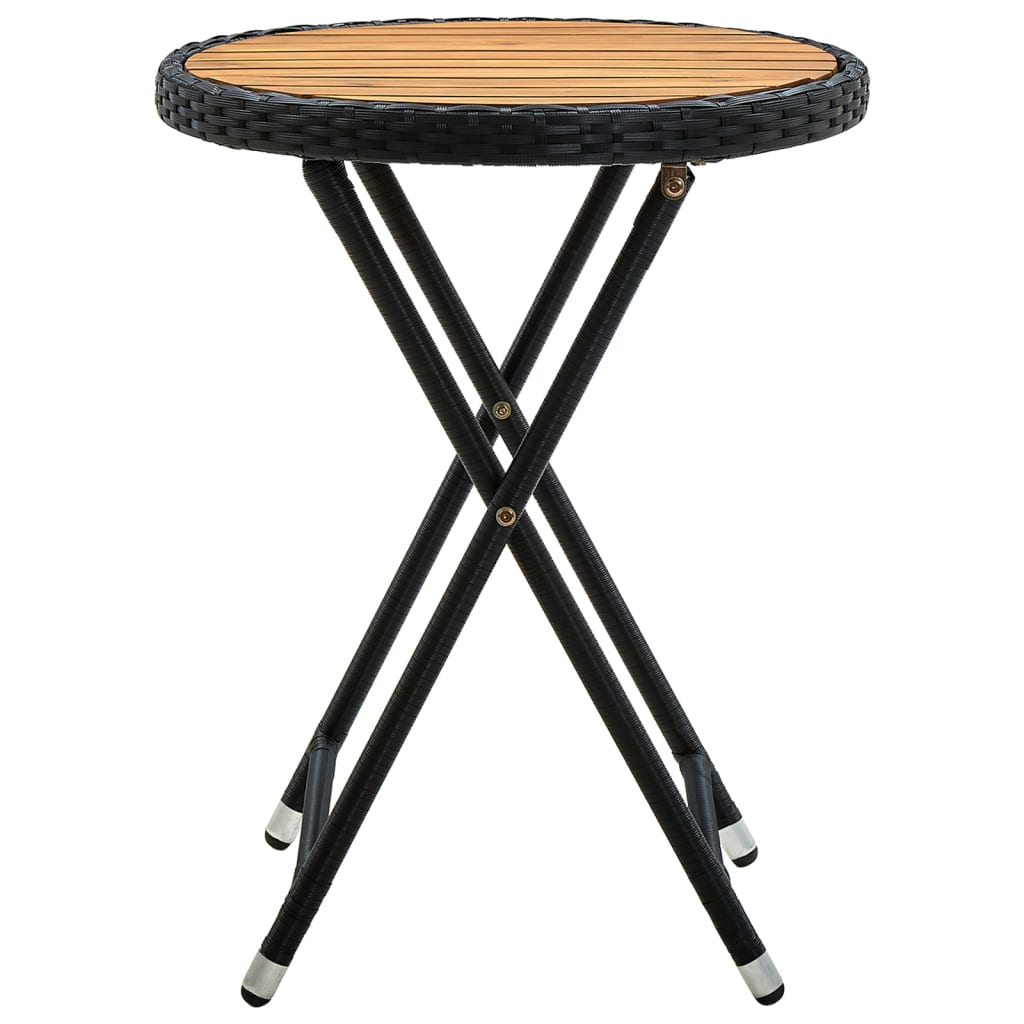 vidaXL Beistelltisch Schwarz 60 cm Poly Rattan und Massivholz Akazie