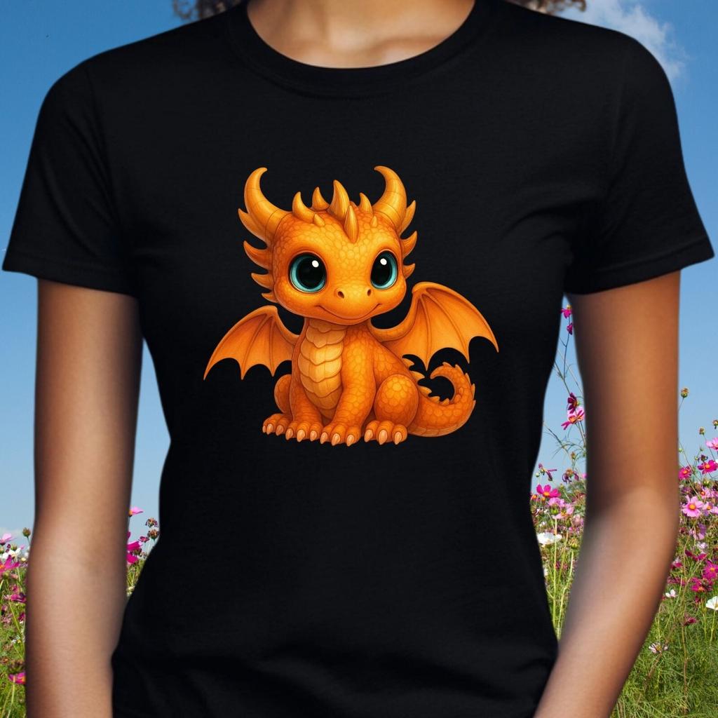 T-Shirt Frauen Kleiner Drache Motiv Baumwolle Größe S bis 3XLWird in neuem Fenster oder Tab geöffnet