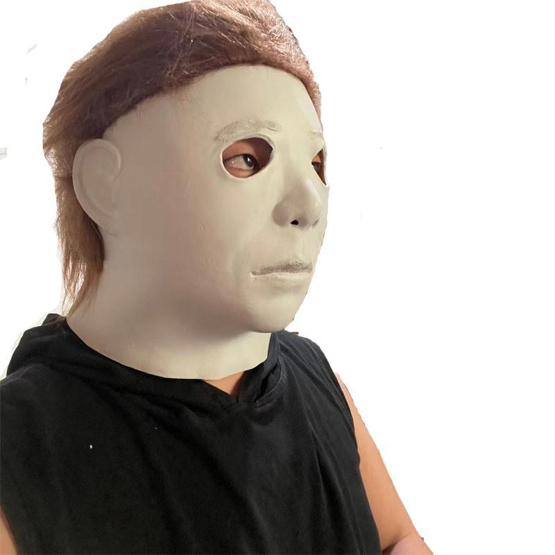 Halloween Michael Myers Mask Long Straight Hair Latex Horror Costume Prop