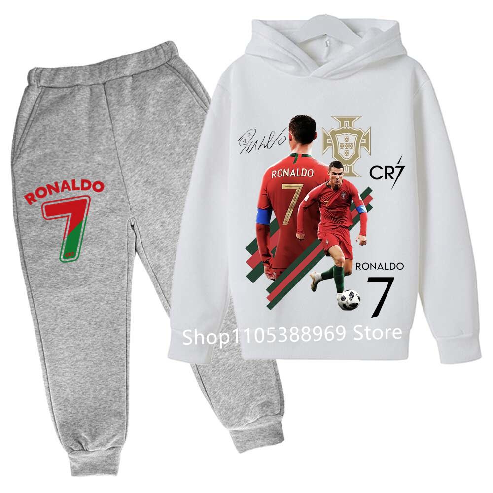Раналду CR7 Принт Футбольный Идол Одежда Детская Толстовка Набор из 2 шт. Костюм с Брюками Детский Мальчики Спортивный Костюм Девочки Одежда Спортивные Костюмы