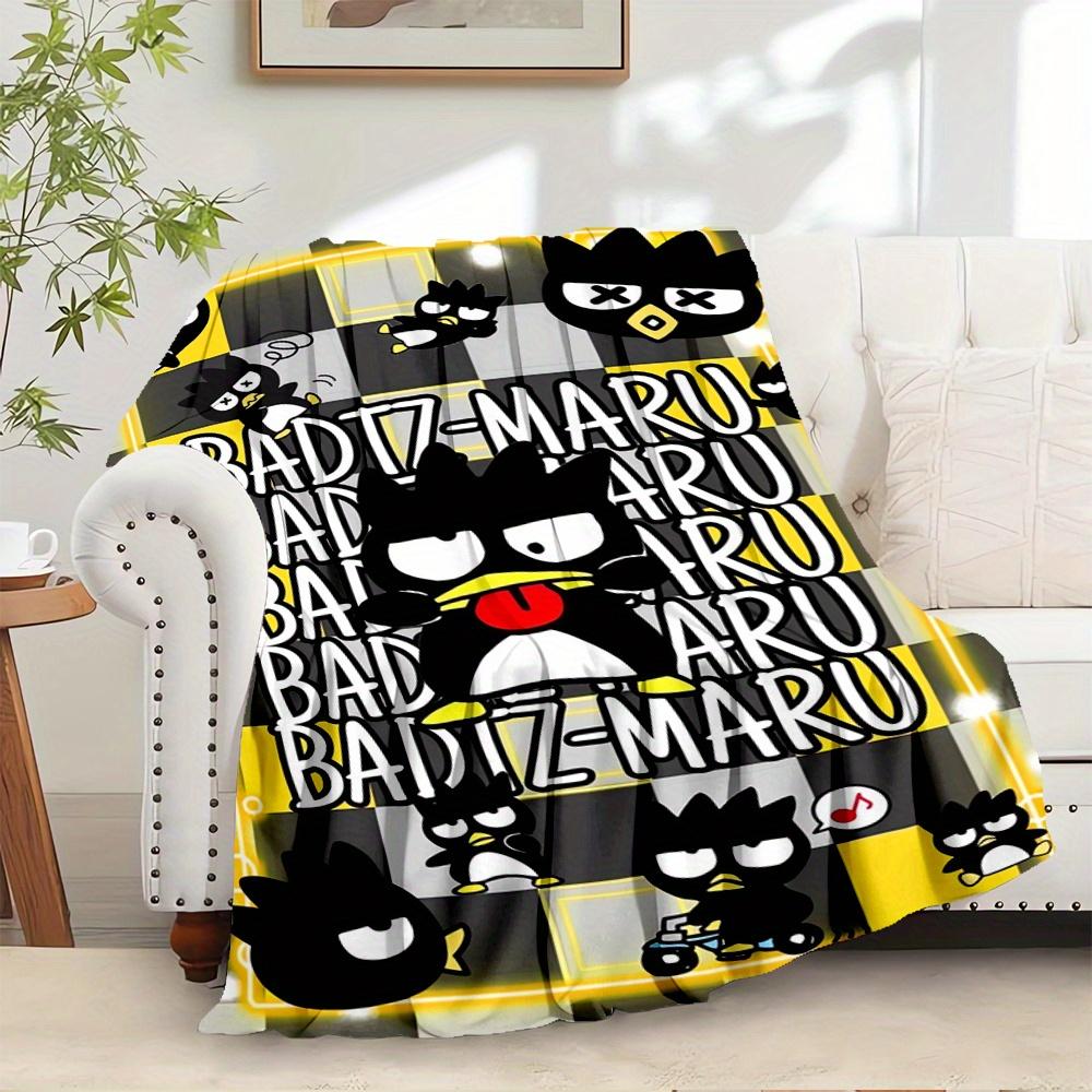 1pc Flannel Badtz-Maru, Cartoon Character, Checkered BackgroundThrow Blanket, Cartoon Truck Pattern Printed Blanket, Warm Cozy Soft Blanket