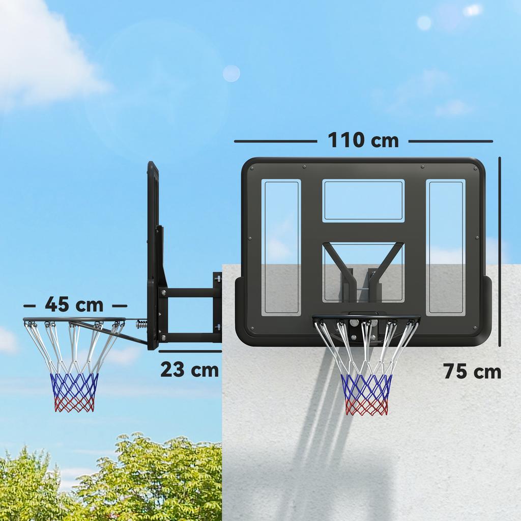 Wall-Mounted Basketball Hoop, Tear-Resistant Net, Weather-Resistant, Durable, for Indoor and Outdoor Use, Black