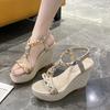 Spring and Summer New Thick-soled Wedge-heeled Women's Sandals Color-matching Fabric Weaving Open-toed Empty Casual Muffin Fashion Sandals