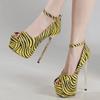 Fashion New Designer Zebra Stripes Platform Thin High Heels Womens High Quality Peep Toe Buckle Strap Pumps Women Nightclub Prom Shoes