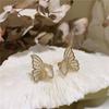 Корейские серьги-гвоздики с кристаллами в виде бабочки, женские модные, сладкие, геометрические, золотого цвета, два в одном, украшения для ушей, романтический подарок