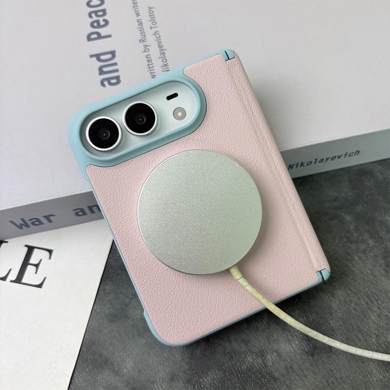 Magnetic Snap-on Phone Case IPhone 18 Duo With Dual-Tone Design Full Coverage Anti-Drop Leather Shell