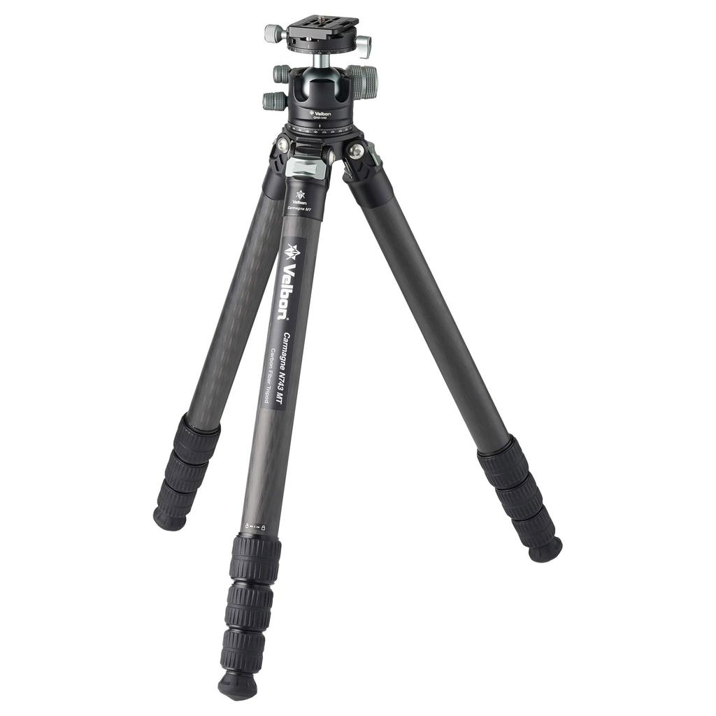 Velbon Carmagne N743 MT AZ Large Carbon Fiber 4 Leg with Compatible Carbon Fiber Torque Black Tripod, Sections, Diameter Approx. 32.5mm,