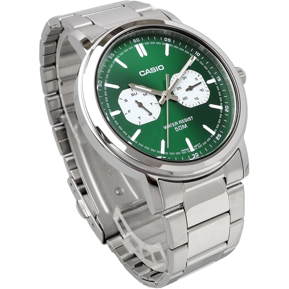 Casio Standard Quartz Men's Watch MTP-E335D-3EV Multi-Calendar Silver Green Overseas Model