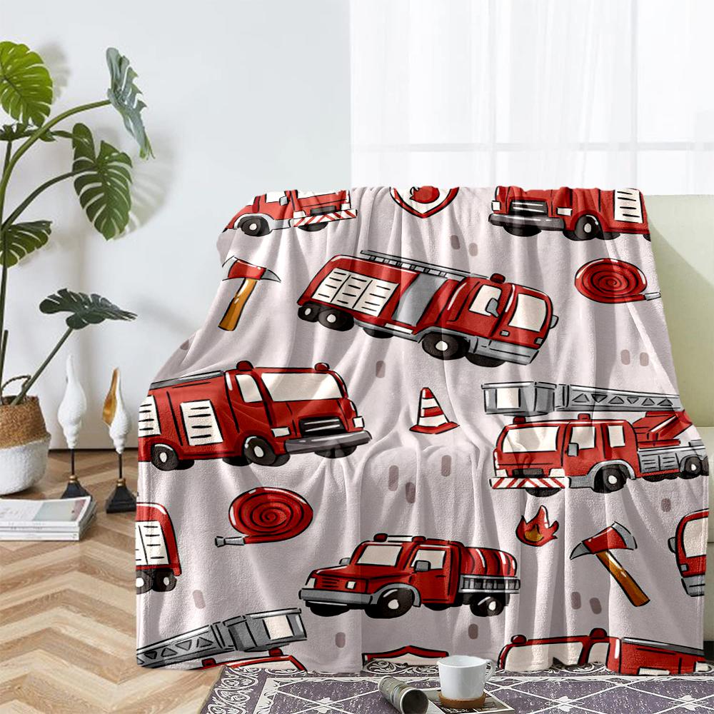 fire truck Theme Printed Blanket - Perfect for Couch, Bed, Travel & Outdoor Use | Machine Washable, Cozy & Durable.