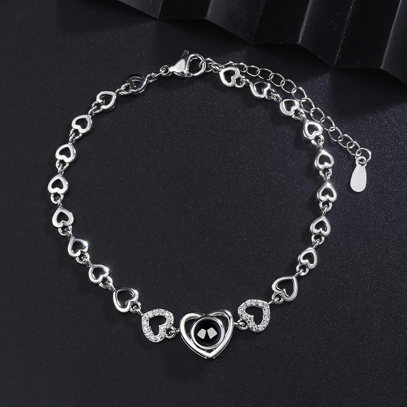 Heart-Shaped Projection Bracelet for Women - Customizable High-Definition Black and White Photo Charm