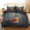 Fox Duvet Cover Set Wild Animal Pattern Queen King Size Bedding Orange Fox Comforter Cover for Child Girls Teen Bedroom Decor