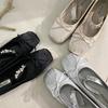 2025 spring and autumn new fairy style bow French single shoes one word rhinestone flat Mary Jane shoes women's shoes