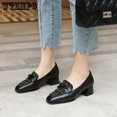 Женские весенне-осенние туфли из искусственной кожи на толстом среднем каблуке, женские универсальные повседневные нескользящие рабочие туфли-лодочки большого размера