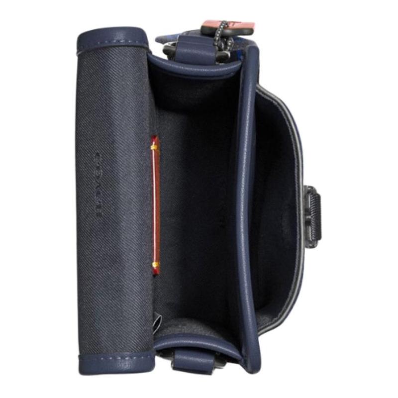 COACH Charter 13 Fashion Color Matching Cowhide Shoulder Crossbody Bag Unisex Midnight Navy Blue