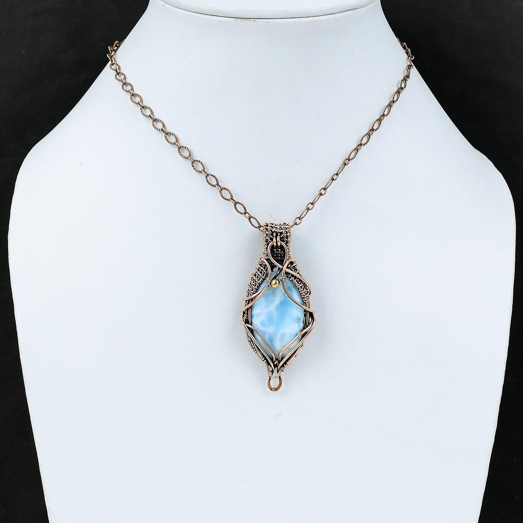 Larimar Pendant Copper Wire Wrapped Pendant Gemstone Pendant Copper Wire Jewelry Pendant For Women Handmade Larimar Jewelry Engagement Gift