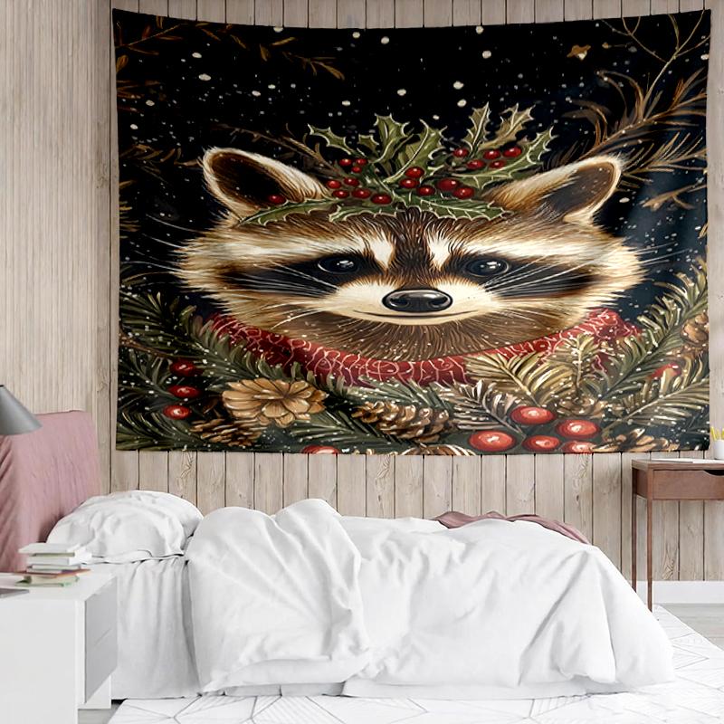 Christmas-Animals Print Tapestry, Backdrop, Easy Setup, Ideal for Bedroom, Office & Living Room, with Aesthetic Wall Hanging Decor.