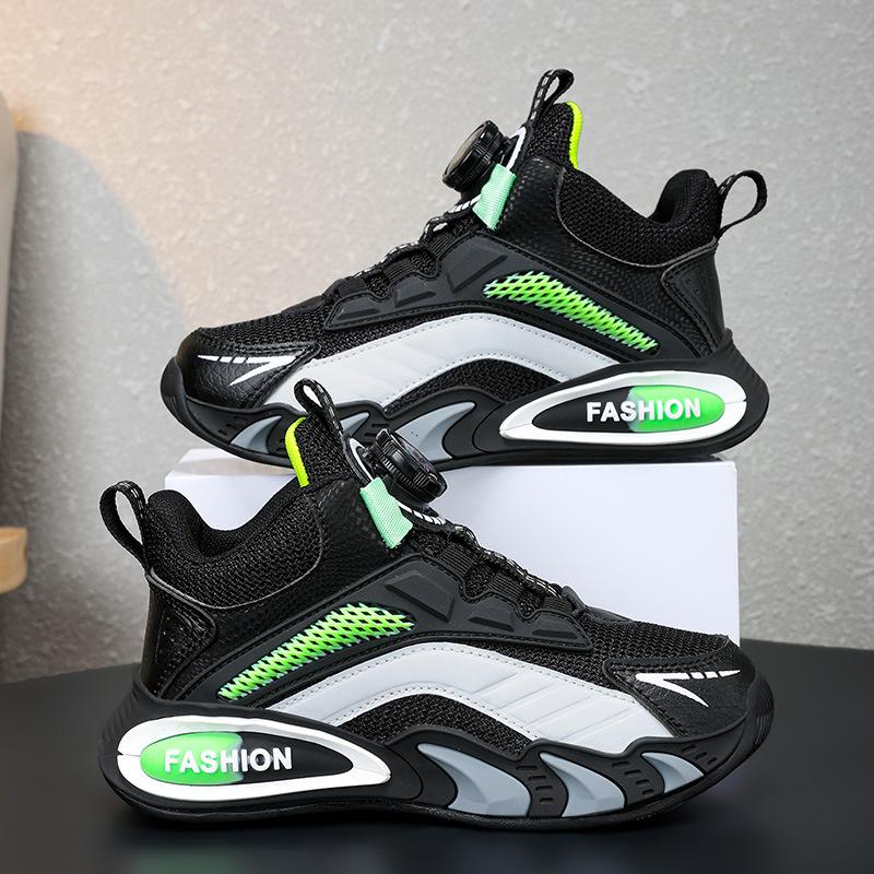 Boys' Shoes Spring and Autumn Double Mesh Breathable Sports Shoes Leather Surface Waterproof Medium and Older Children's Girls Fashion Casual Shoes R