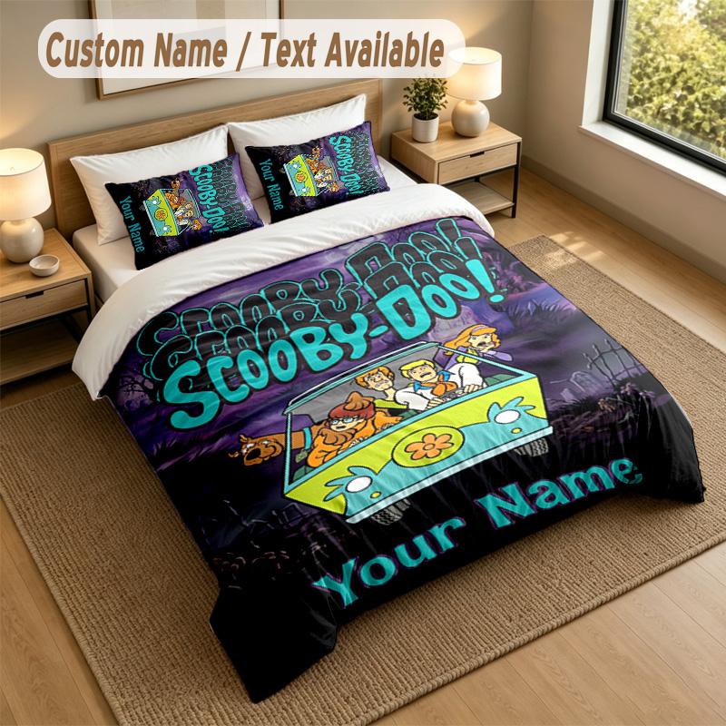 3Pcs Bedding Set Custom Name Text, 1 Sheet 2 Pillowcases Home Bed DecorScooby-Doo